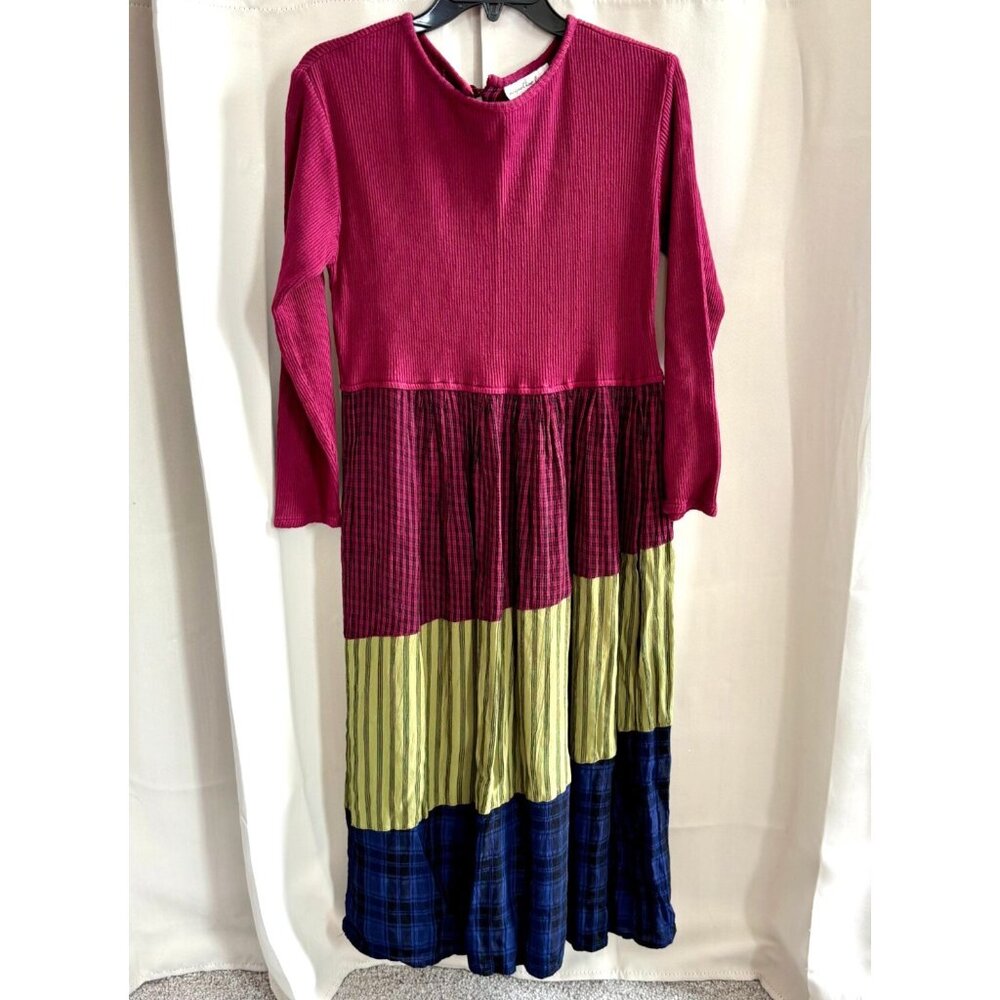 Jackqueline Lauren Dress Medium Midi Patchwork Funky Festival Mixed Media 17897x